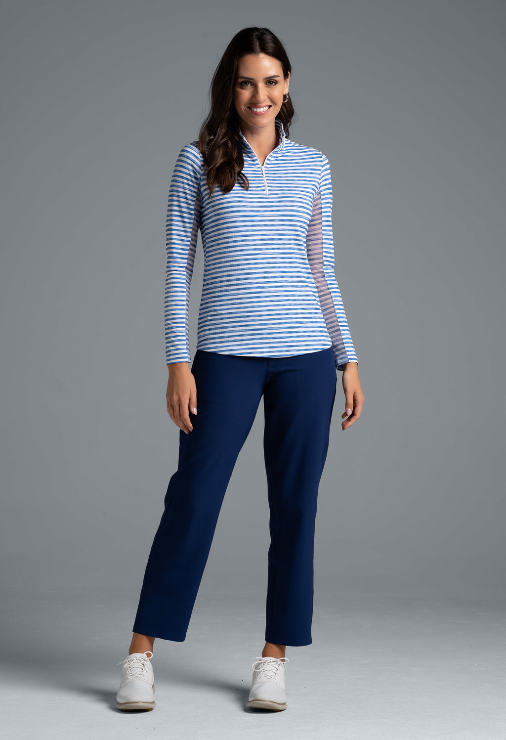 Landon Stripe II  Print Long Sleeve Mock Neck Top – 10164