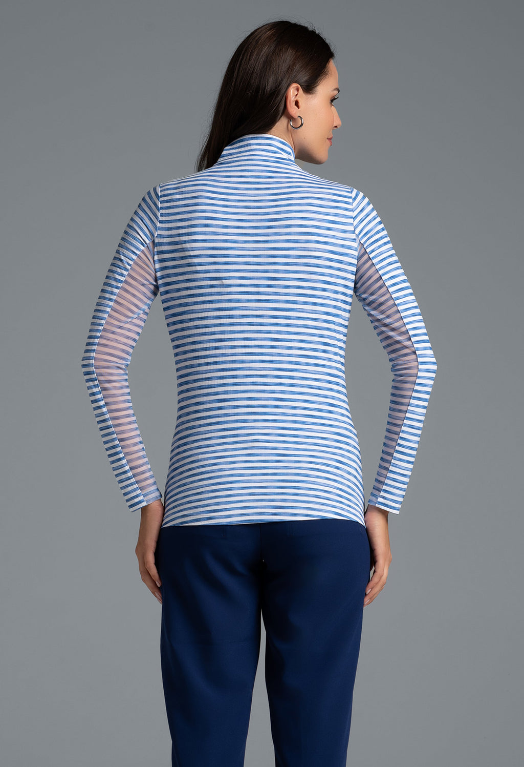 Landon Stripe II  Print Long Sleeve Mock Neck Top – 10164