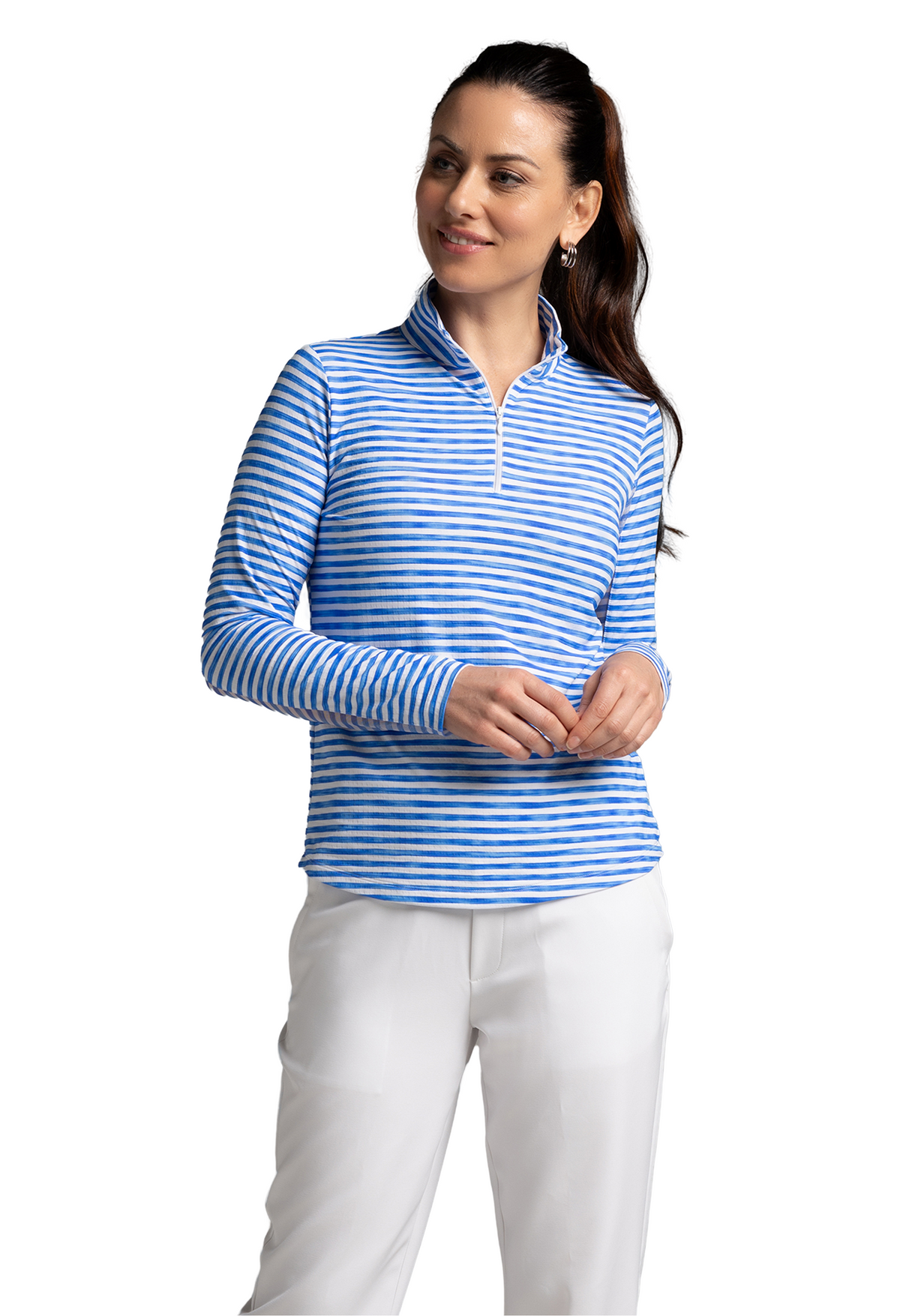 Landon Stripe II  Print Long Sleeve Mock Neck Top – 10164